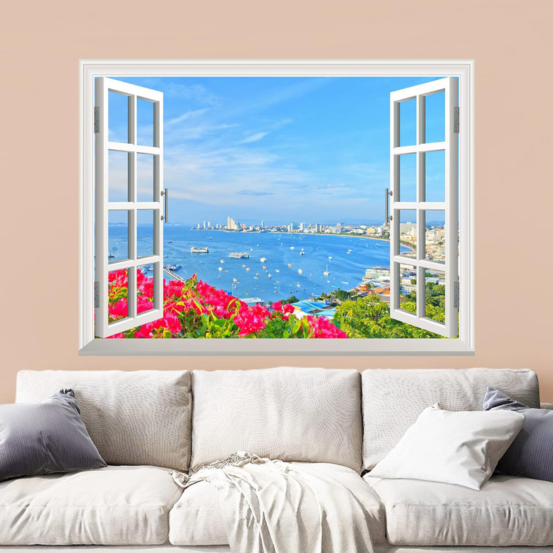 Natural Scenery View From White Window Wall Mural