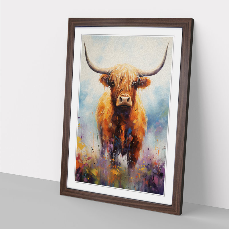 Highland Cow Symbolism No.2 - Framed Print, 64cm H x 46cm W x 2cm D, Walnut