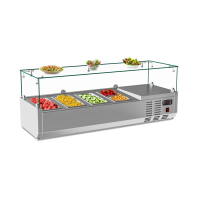 48" Commercial Refrigerated Condiment Station, Digital Control Auto Defrost Glass Lid Prep Table with 5 Pans for Restaurant Sandwich Salad