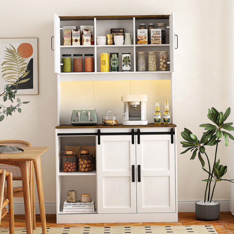 Armoire de cuisine avec rangement Coffee Bar, Noir, Blanc 1