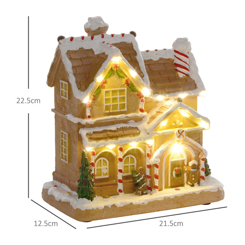 HOMCOM Christmas Village Gingerbread House with LED Lights & Music, Brown