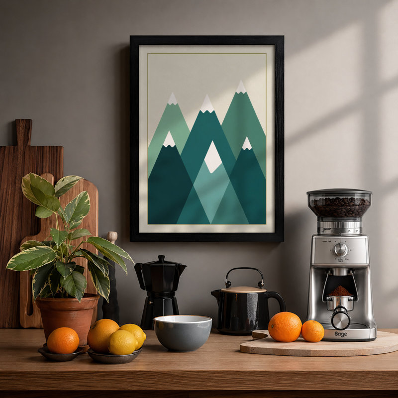 Layered Mountain Peaks Geometric - Framed Print, Black, A4 - 29.7 x 21.0 cm