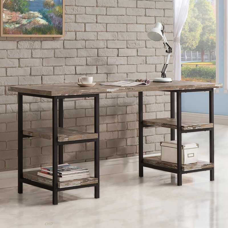 Salvaged Cabin And Black 4-Shelf Writing Desk