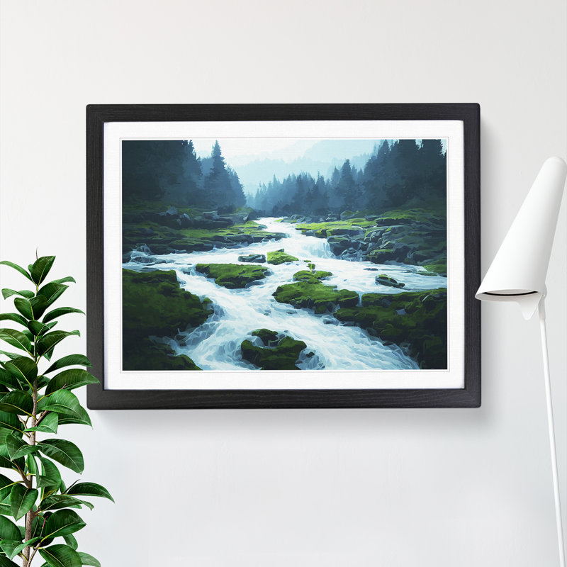 Captivating Forest Stream - Framed Print, 34cm H x 46cm W x 2cm D, Walnut