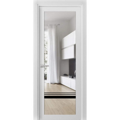 Porte-fenêtre pleine Lucia 2666, 71 x 203 cm, verre blanc soyeux, panneau unique, cadre et poignées inclus, idéal pour salle de bain ou chambre. Porte robuste.