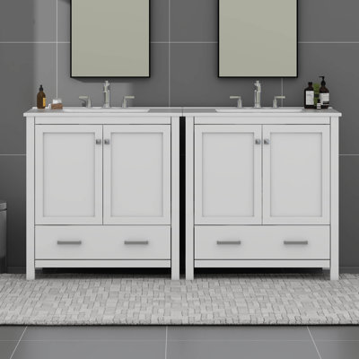 Ensemble de meuble-lavabo avec meuble-lavabo double, tablette de rangement et tiroirs divisés