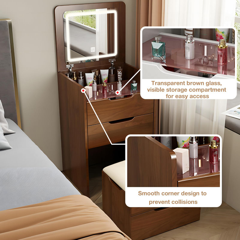 3-in-1 Vanity Desk with Flip Top Mirror & 3 Drawers