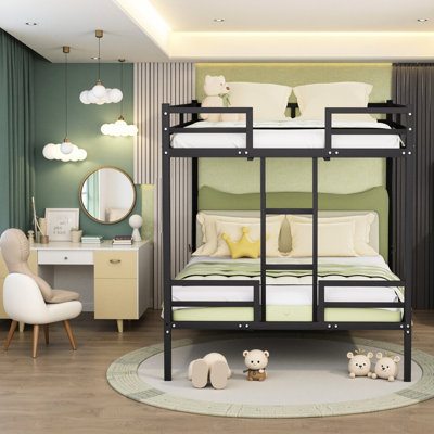 Black Queen Bunk Bed, Metal Frame With Full Guardrail And - Long-Term Stability 110 Lbs Per Support, High For , Convenient Climbing, Sophisticated Appearance Underbed Storage, Space Solution, Quick