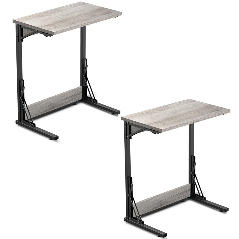 Ensemble de 2 tables de bout pliantes en forme de C, petit bureau pour ordinateur portable, table basse avec plateau pour salon, chambre à coucher