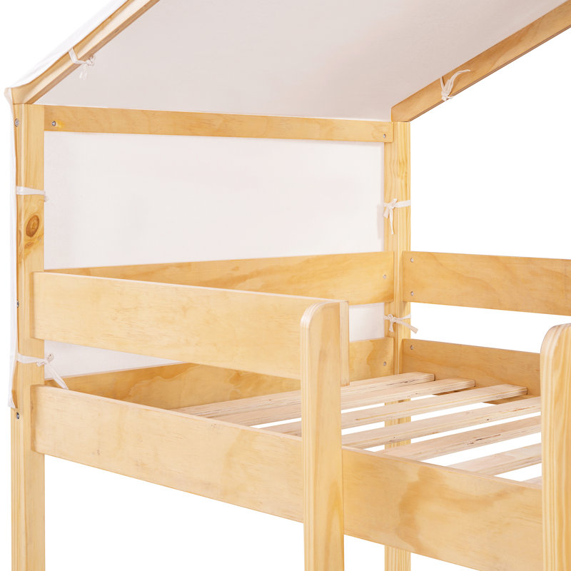 Lit superposé simple en bois de pin massif avec tente - élément d'aménagement de chambre à coucher amusant, Natural