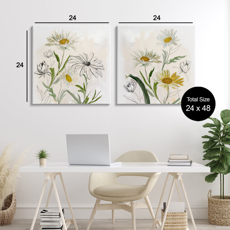 Ensemble de toiles 2 pièces Pure and Simple Daisies, design par Jacob Q, 24" H x 24" W