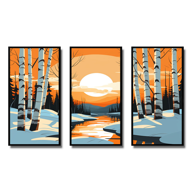 Paysage d'hiver Bolt - Paysage d'hiver, H 28 po x l 36 po x P 1 po, Cadre flottant noir