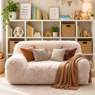 Fauteuil surdimensionné, canapé en sherpa Boucle de 57,1 po avec siège profond, canapé en mousse confortable avec rembourrage moelleux épais et accoudoirs arrondis, petit canapé en nuage comprimé pour salon, chambre à coucher, appartement, blanc crème
