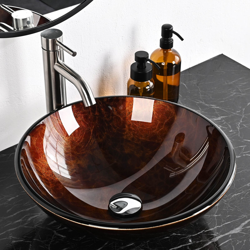 Lavabo de salle de bain vasque circulaire en verre trempé, Bronze foncé