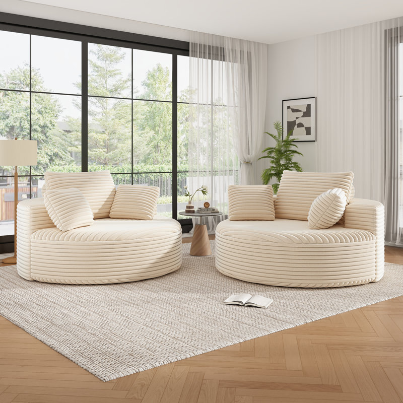 Fauteuil demi-tonneau rembourré Addisin, Beige
