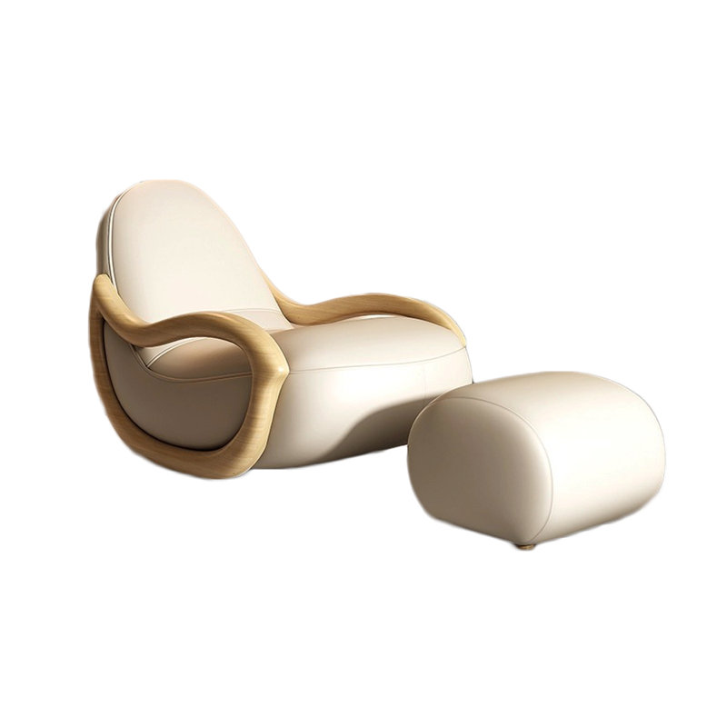 Chaise berçante en bois massif, Beige