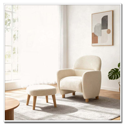 Upholstered Leisure Chair with Footrest Ottoman