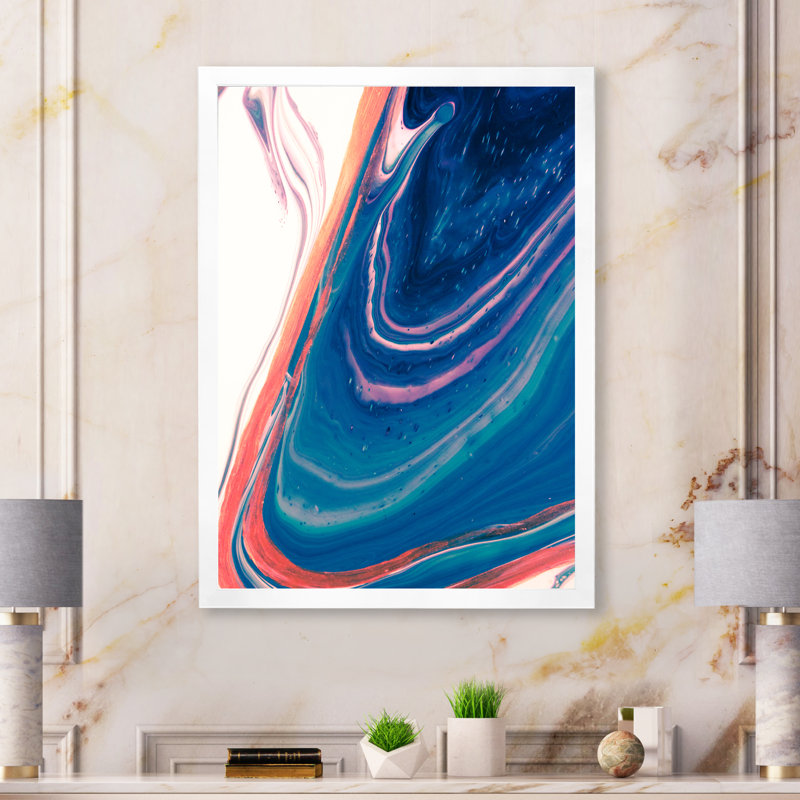 «Luxury Turquoise Marble River III», art mural sur toile glam, H 12 po x l 8 po x P 1 po, Cadre photo blanc