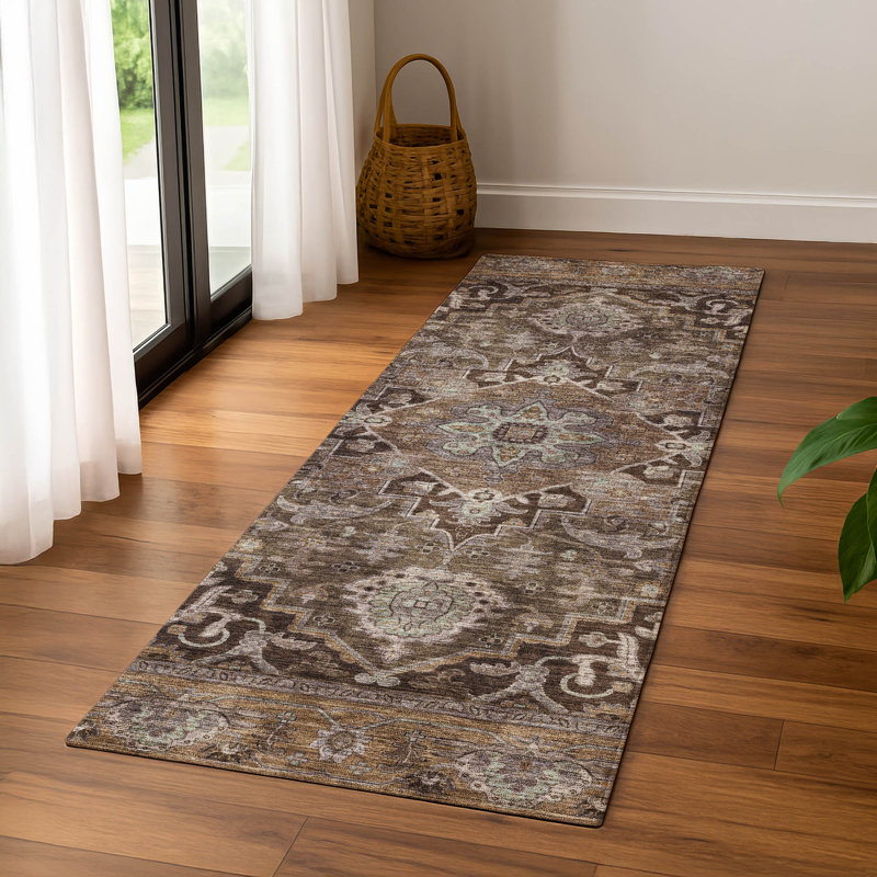Premium Machine Washable Mayfield  global Rug, 2'3" x 7'6" Runner, Brown