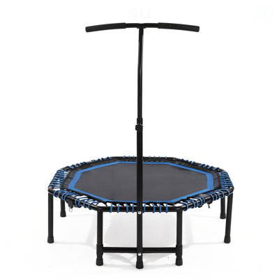 48 Inch Foldable Fitness Trampoline With Adjustable Handlebar For Adults, Max Load 450Lbs,With Durable Bungee Ropes,Stable & Quiet, Rebounder For Cardio & Strength Training, Home/Gym,Jumping Exercise