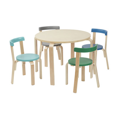 ECR4Kids Bentwood Table and Curved Back Chair Set, Kids Furniture, 5-Piece