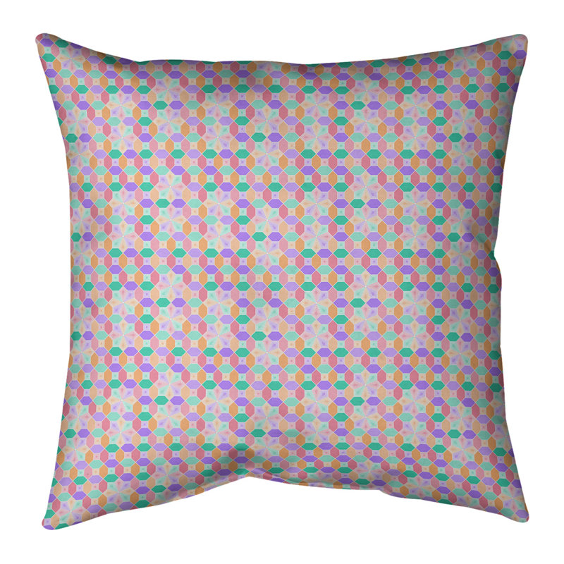 Coussin décoratif en coton Katelyn Elizabeth, H 14 po x l 14 po, Bleu / Rose, Pas de bourre