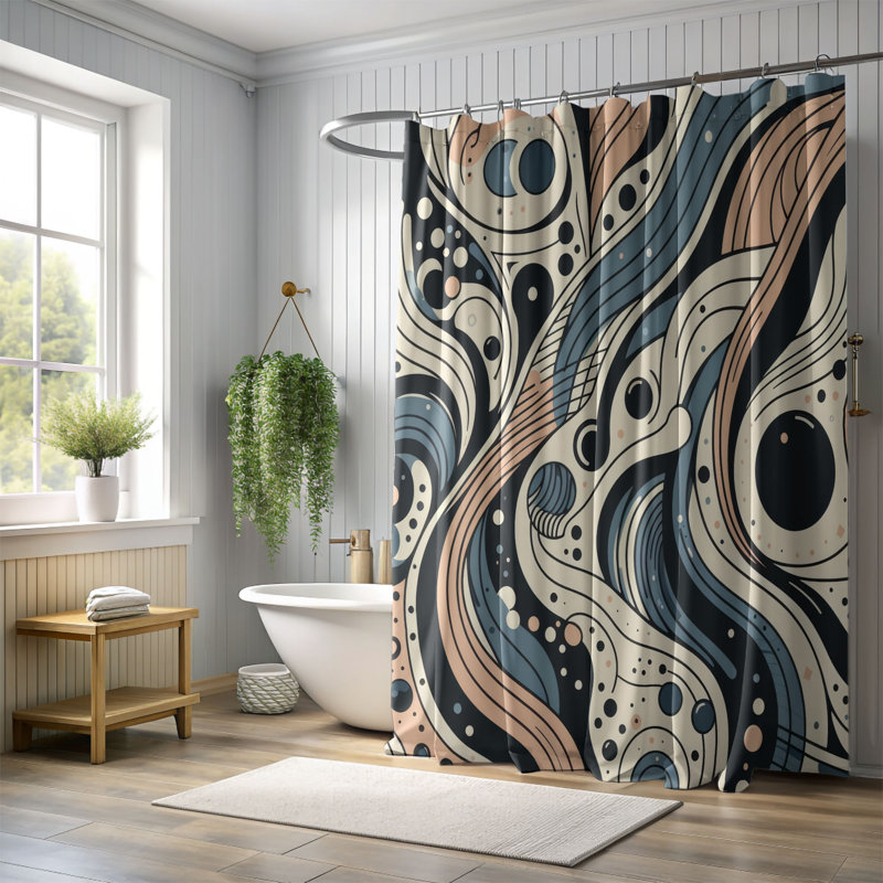 Funky Retro Forms - Rideau de douche standard 1 pièce, H 74 po x l 71 po