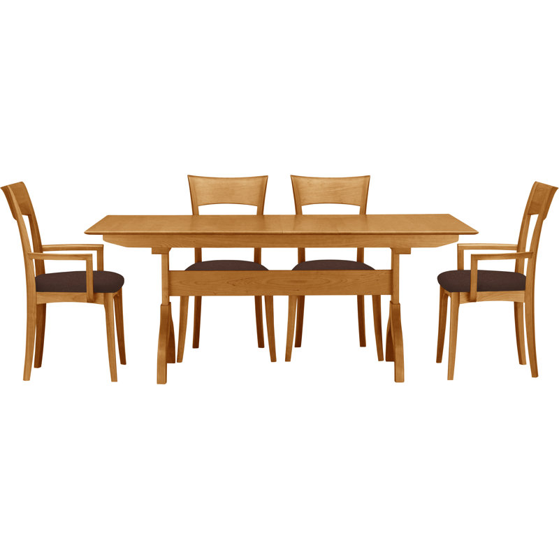 Sarah 5 - Piece Dining Set, Natural Cherry, Coffee Leather