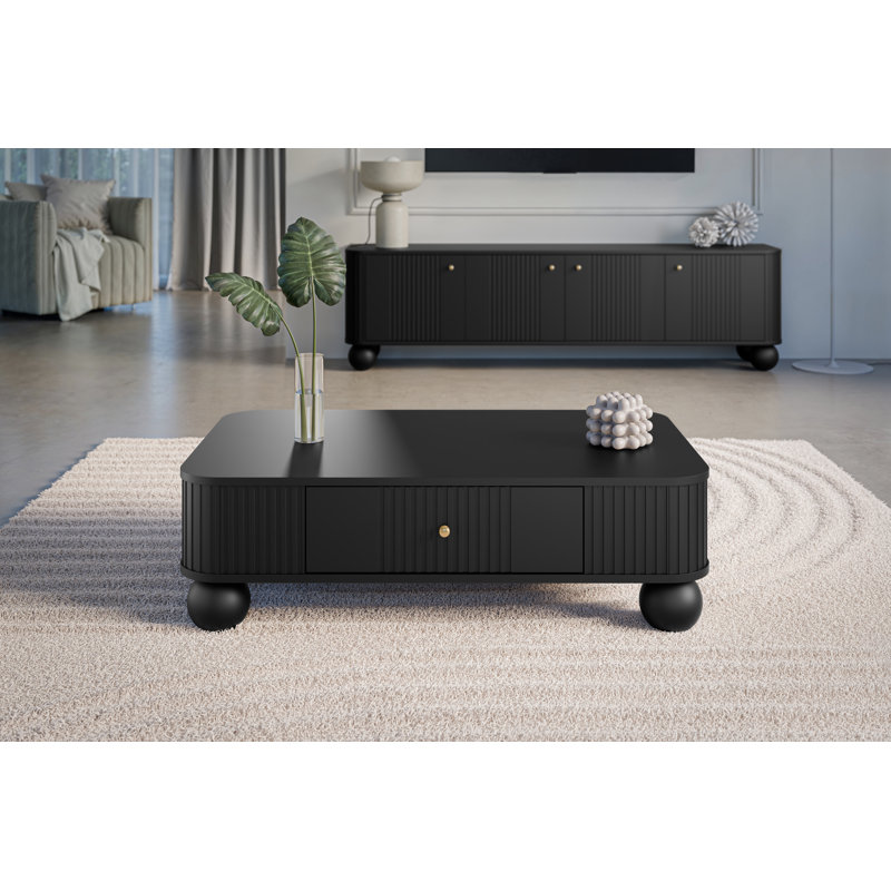 Dayzee Coffee Table with Storage, Black/Gold Top/Black Base