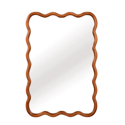 Yellowish Brown 24"X36" Wavy Rectangle Solid Wood Frame Decorative Mirror,For Bedroom, Bathroom, Living Room, Entryway