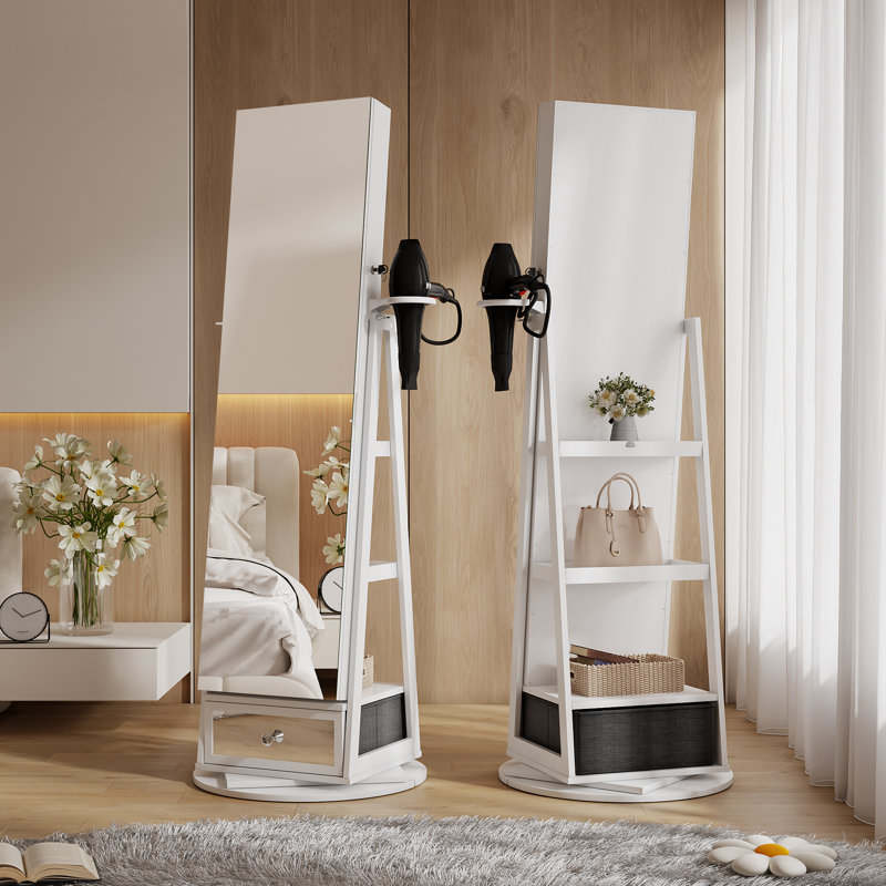 22'' Wide Rotatable Jewelry Armoire with Mirror, White