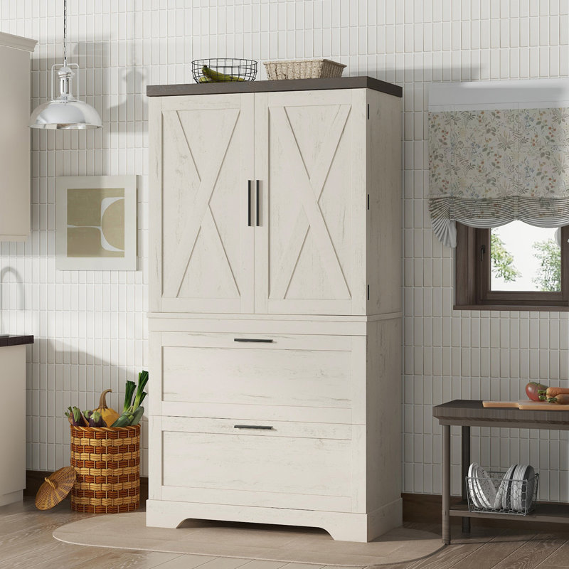 Armoire de style campagne moderne avec cloison de rangement et tiroirs à porte intérieure, Beige