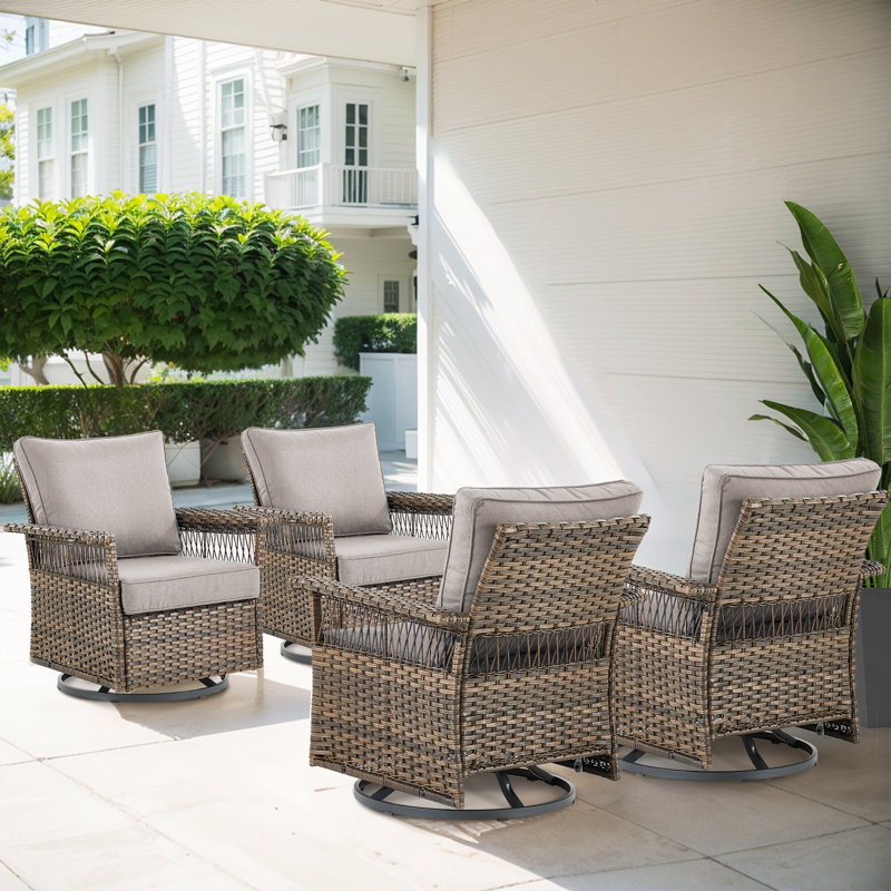 Anferney Outdoor Rocker Swivel Patio Chair with Cushions (Set of 4), Gray