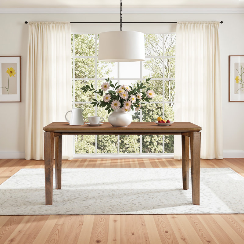 59'' Rectangular Dining Table for 6, Modern MDF Wood Kitchen Table with Solid Wood Legs, Brown Wood