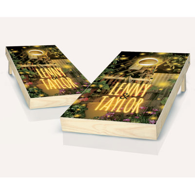 Ensemble de cornhole en bois massif 2 pi x 4 pi avec lumières de jardin