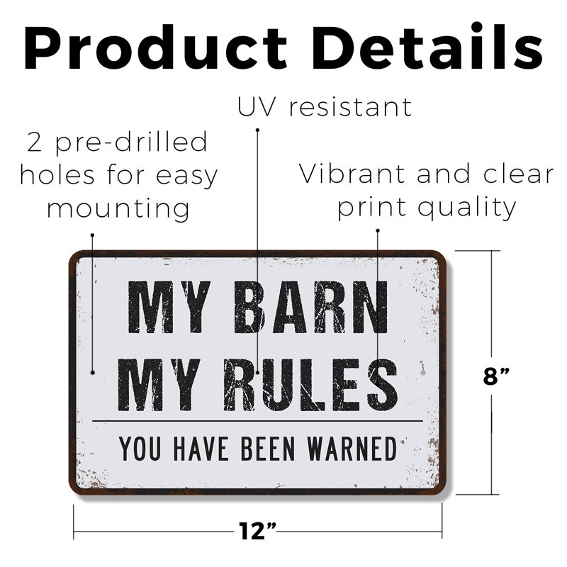 Plaque en plastique 8 po x 12 po My Barn My Rules