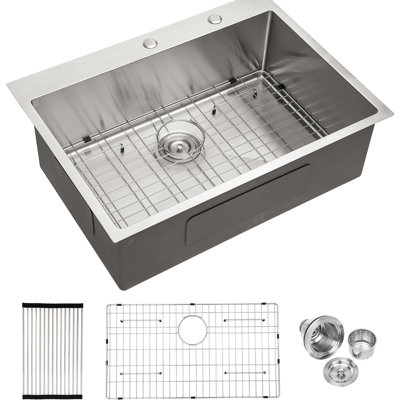 Évier de cuisine 30 po x 22 po en acier inoxydable encastré: calibre 16. T-304 Longévité. Bol simple, profond et pratique. Drainage silencieux. Ensemble d'accessoires de fabrication de cuve de 30 po. Grand bassin, silencieux livré avec