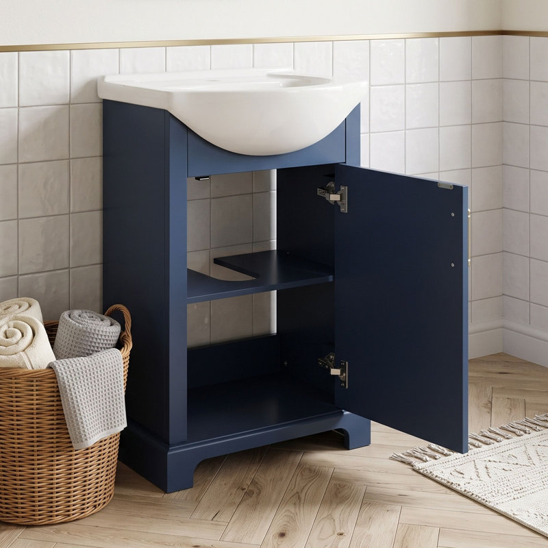 Meuble-lavabo de salle de bain avec lavabo épais en céramique et armoire peu encombrante, Blue