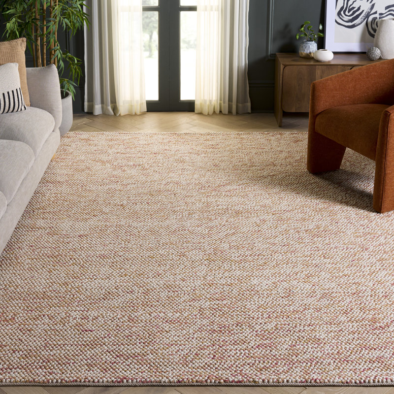 Tapis géométrique tissé à la main rouge / ivoire Almus, Rectangle 8 pi x 10 pi