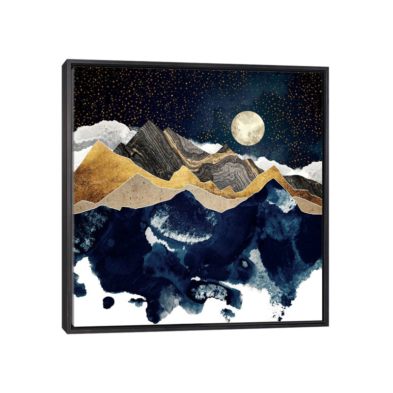 Midnight Winter - imprimé, Cadre flottant noir patiné, H 37 po x l 37 po x P 1,5 po