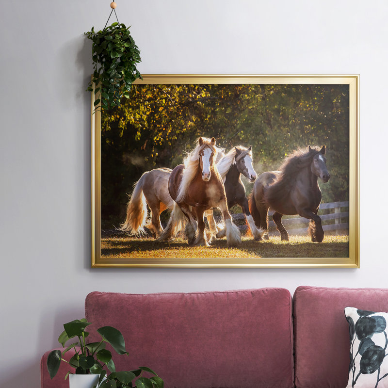 Sunlit Horses III, reproduction d'art sur toile encadrée, H 18 po x l 26 po x P 1,5 po, Or