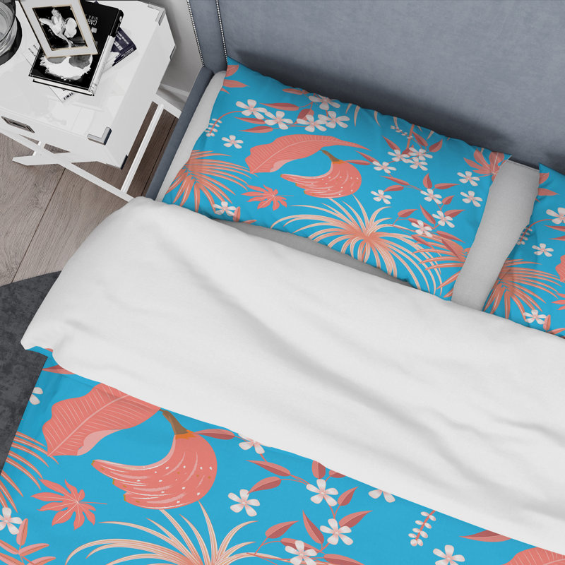 Ensemble de housse de couette mid-century de feuillage tropical rétro corail ii