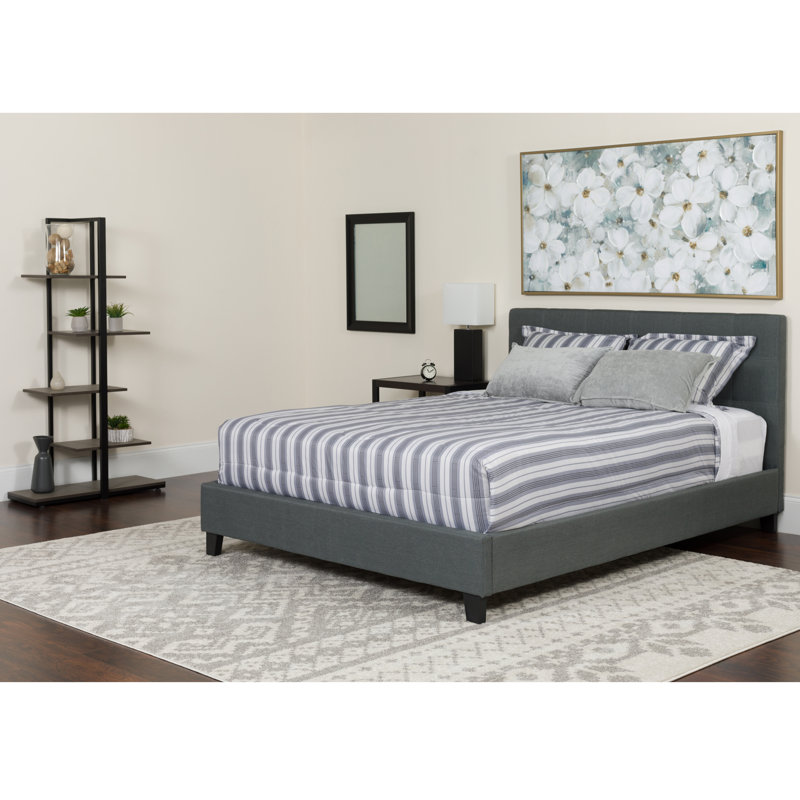 Aluino Button Tufted Platform Bed with Memory Foam Pocket Spring Mattress, King, Dark Gray
