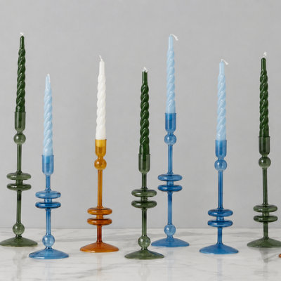Lacquered Twisted Taper Candles - Set of 6 - Spruce Green