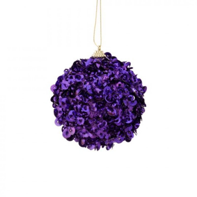 Ornement boule scintillante et paillettes, H 4 po x l 4 po x P 4 po, Mauve