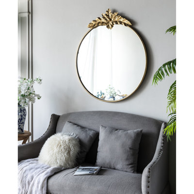 36" X 41" Round Wall Mirror With Gold Metal Ornament, Decorating Living Room Bedroom Large Mirror, Suiting Entryway