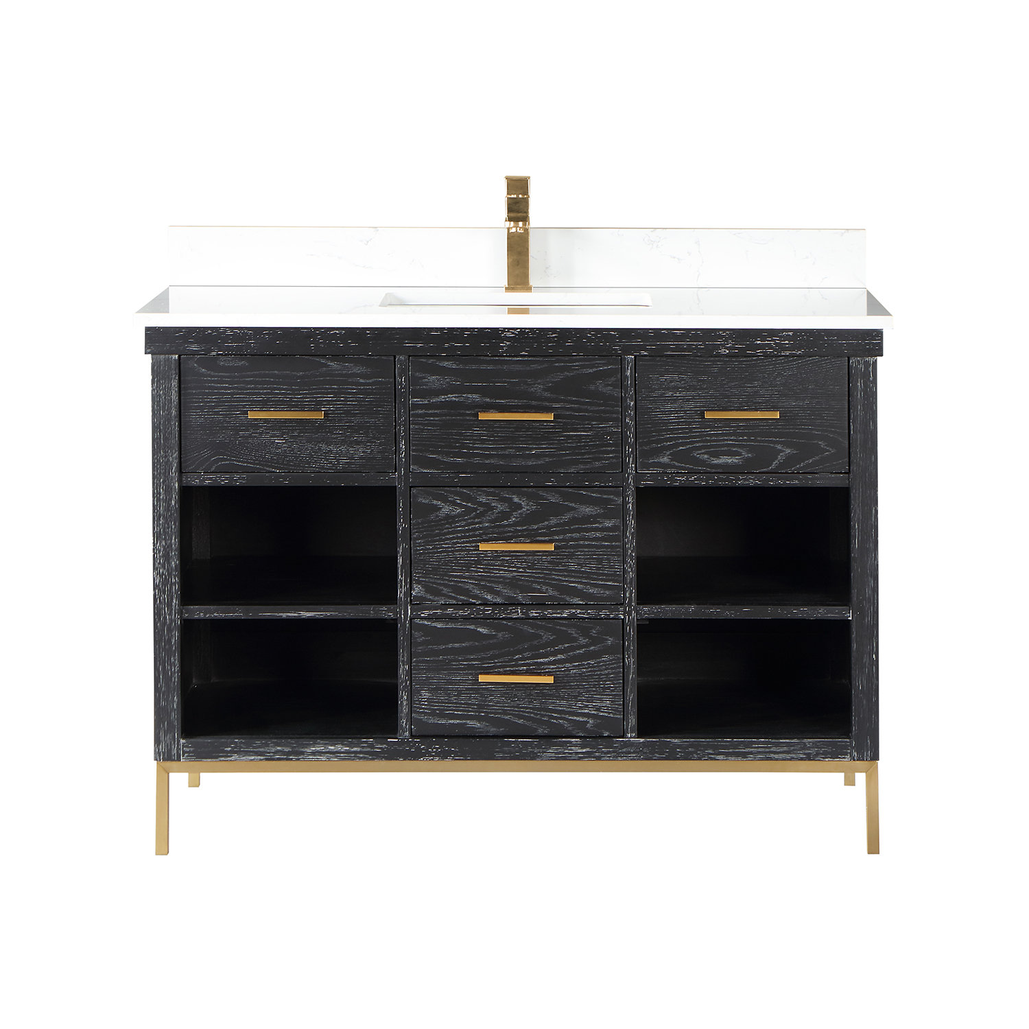 Kesia 48'' Single Bathroom Vanity, Black, Gold