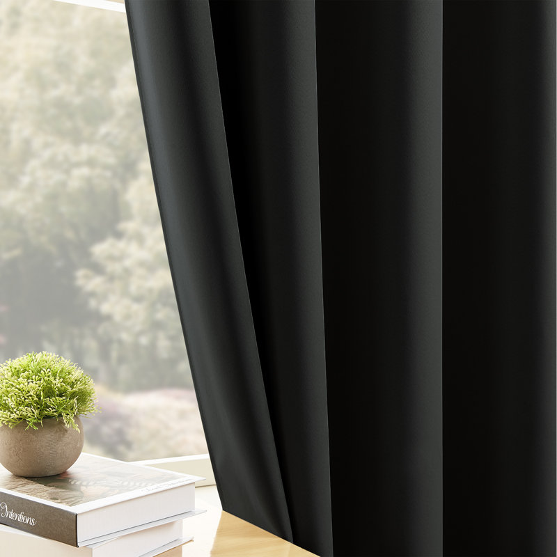 Grommet Top Blackout Room Darkening Curtains, Solid Thermal Insulated Polyester Window Curtain Set, 2 Panels, 52" W x 90" L