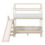 Lit superposé en bois en forme de maison avec glissade et escalier de rangement, cadre de lit simple / simple / double pour enfants, beige et blanc-551050586