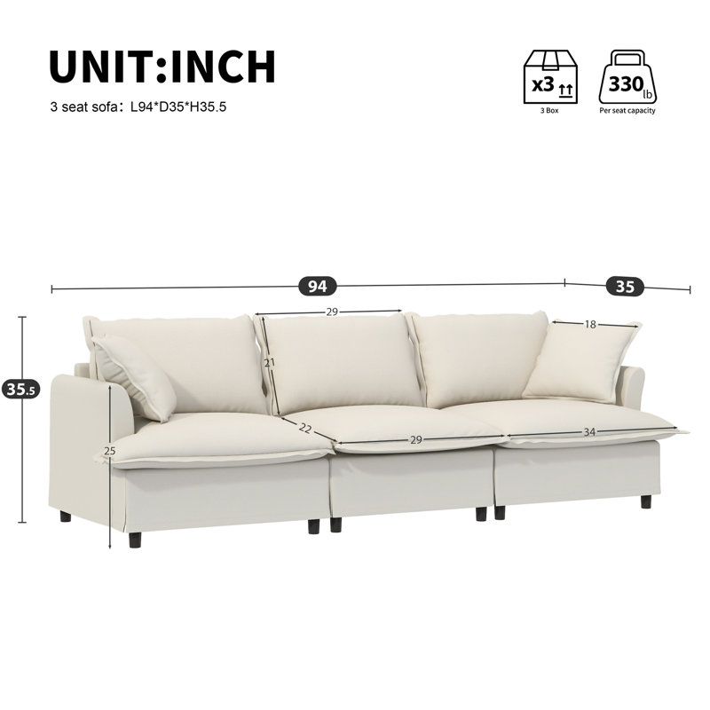 Module de canapé modulaire 3 places 94 * 35 "pour canapé modulaire, Chenille beige